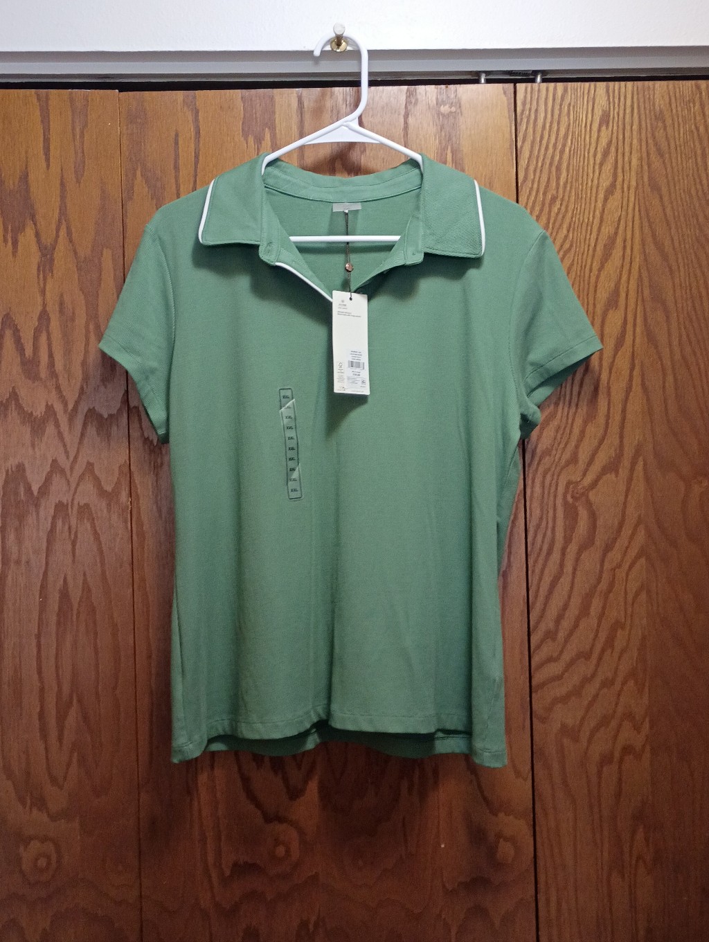 Nwt Caliawomens Green Polo Tee With Contrast Trim